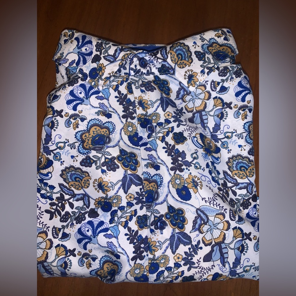 Blue Paisley Short Sleeve Button Down 3XL Suslo Couture